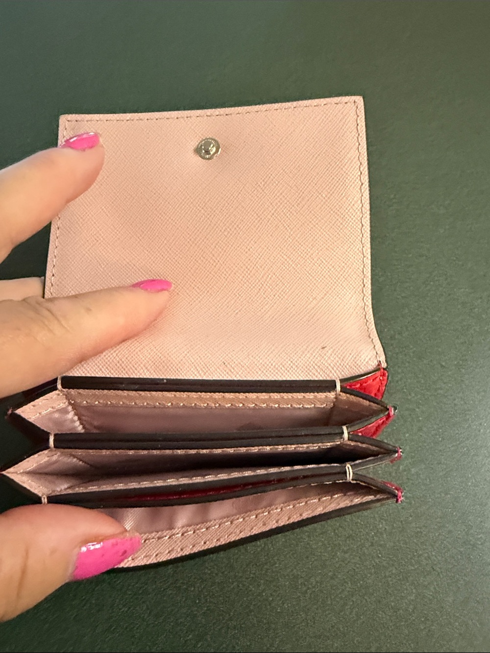 kate spade Red Pebbled Leather Card Case with Gold Logo - Picture 7 of 8